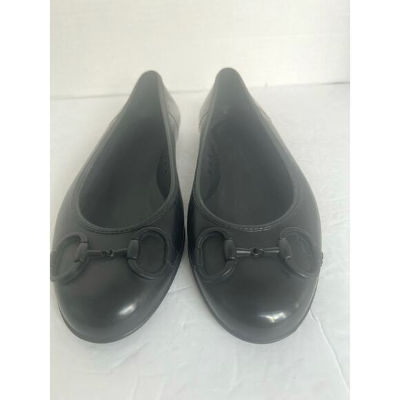 Gucci Authentic Embossed Black Rubber Horsebit Slip On Ballet Flats Size 8 - Picture 2 of 14